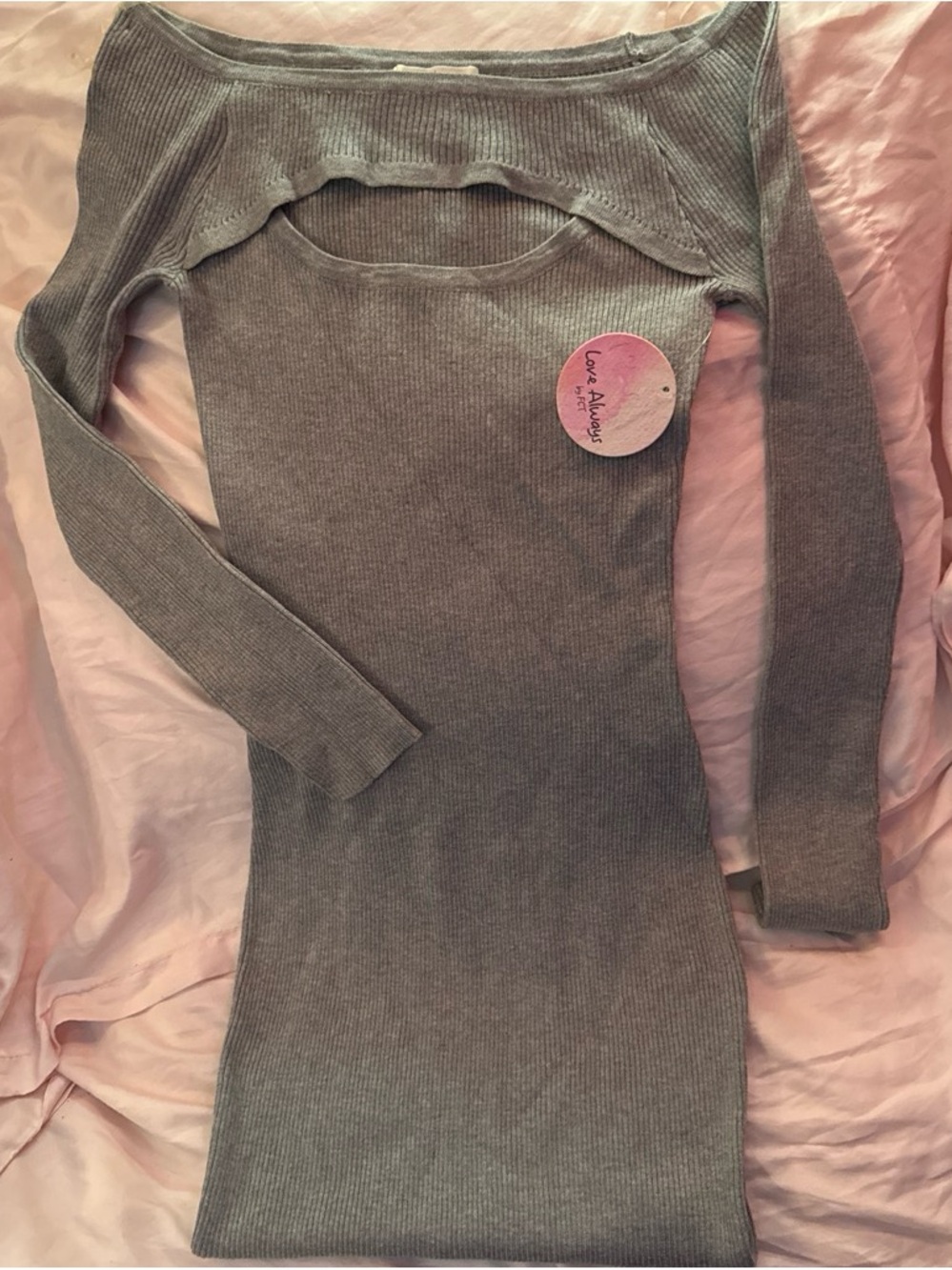 Gray Ribbed Long-Sleeve Women's Sweater Dress